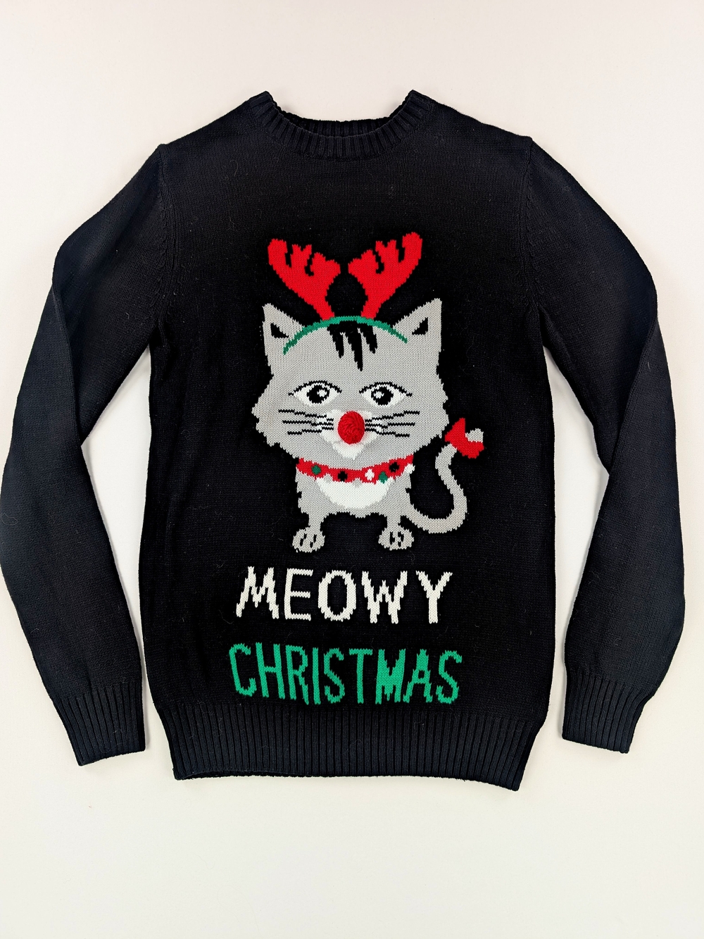 Holiday Cat "Meowy Christmas" Sweater - Black - Picture 2 of 6